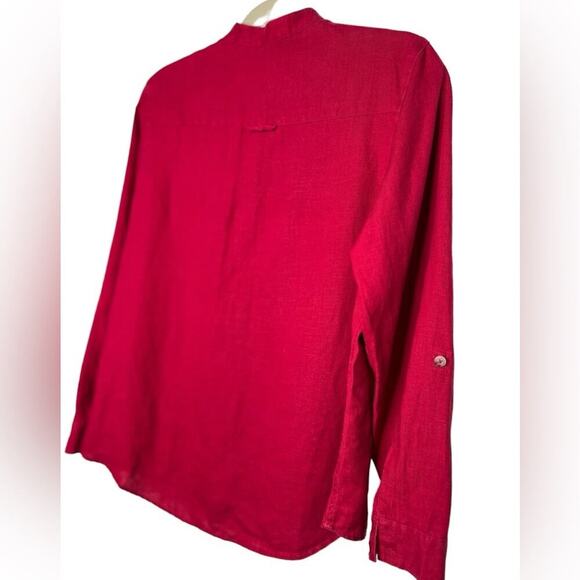 Kate Hill Red Linen Button Up Blouse Size PM - Picture 6 of 9